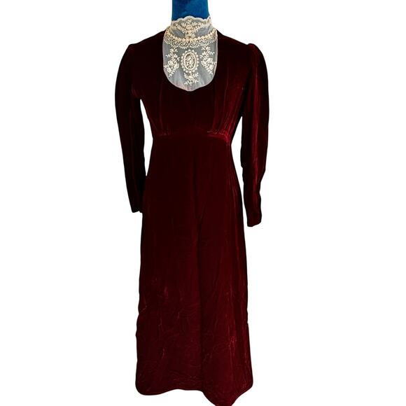 Vintage Burgundy Velvet Lace Maxi Dress Victorian Cottage S Vintage Burgundy Velvet Lace Maxi Dress Victorian Cottage S